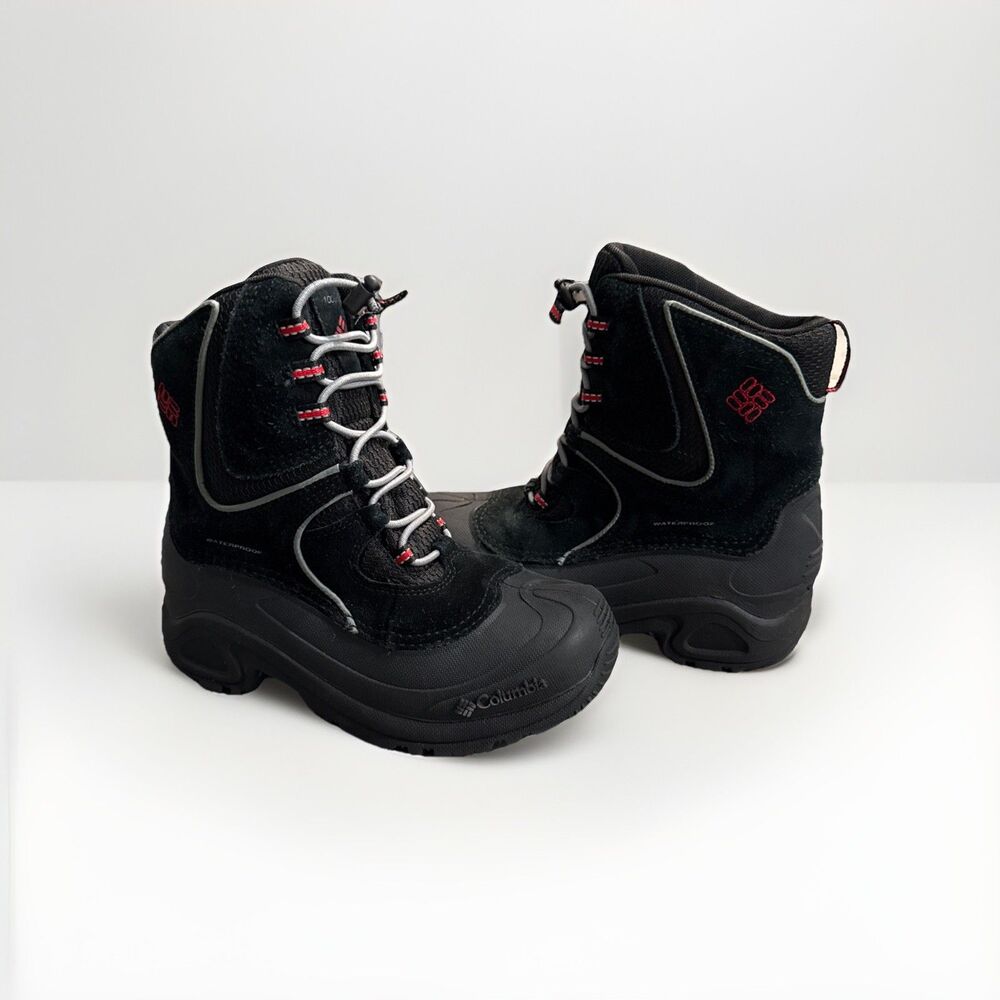 Columbia Hiking Snow Boots Black Waterproof Bungee Cord Leather Size 3